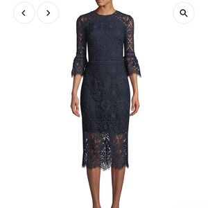 Shoshanna Louisa 3/4 Sleeve Tea Length Dress - Navy Lace